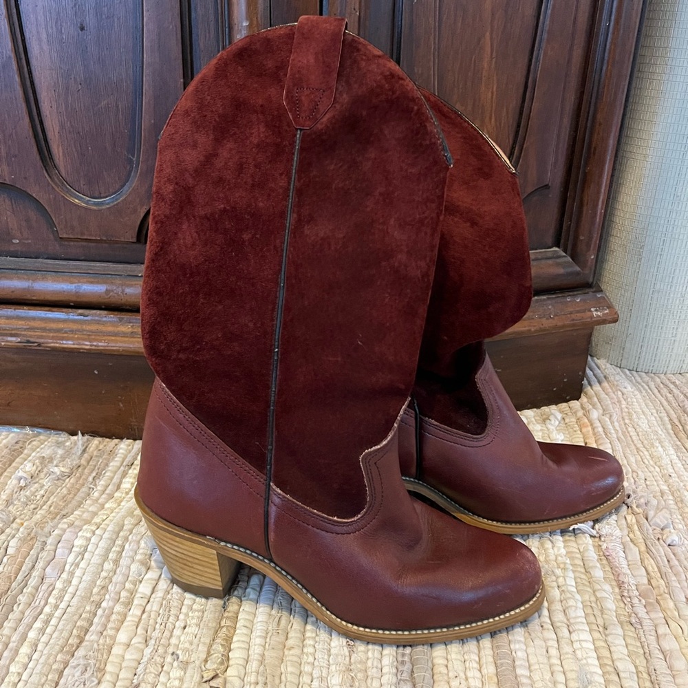 Vintage red suede cowboy boots